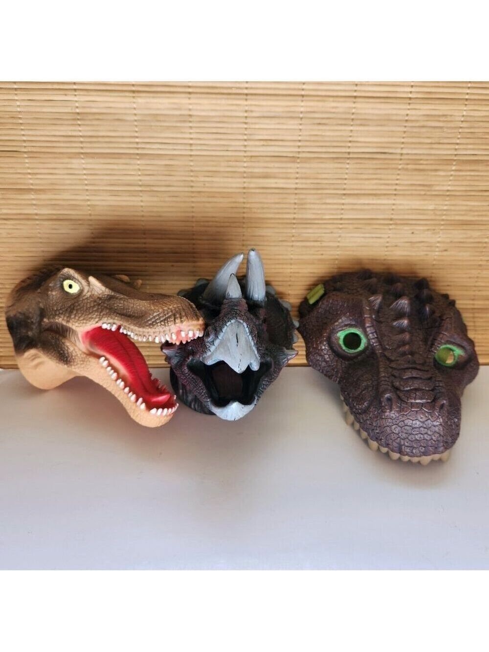Dinosaur Hand Puppets and Dinosaur Mask Lot of 3 Triceratops T-Rex